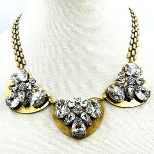 J.Crew Gold Tone Crystal  Cluster Statement Necklace Glamorous Runway Maximalist
